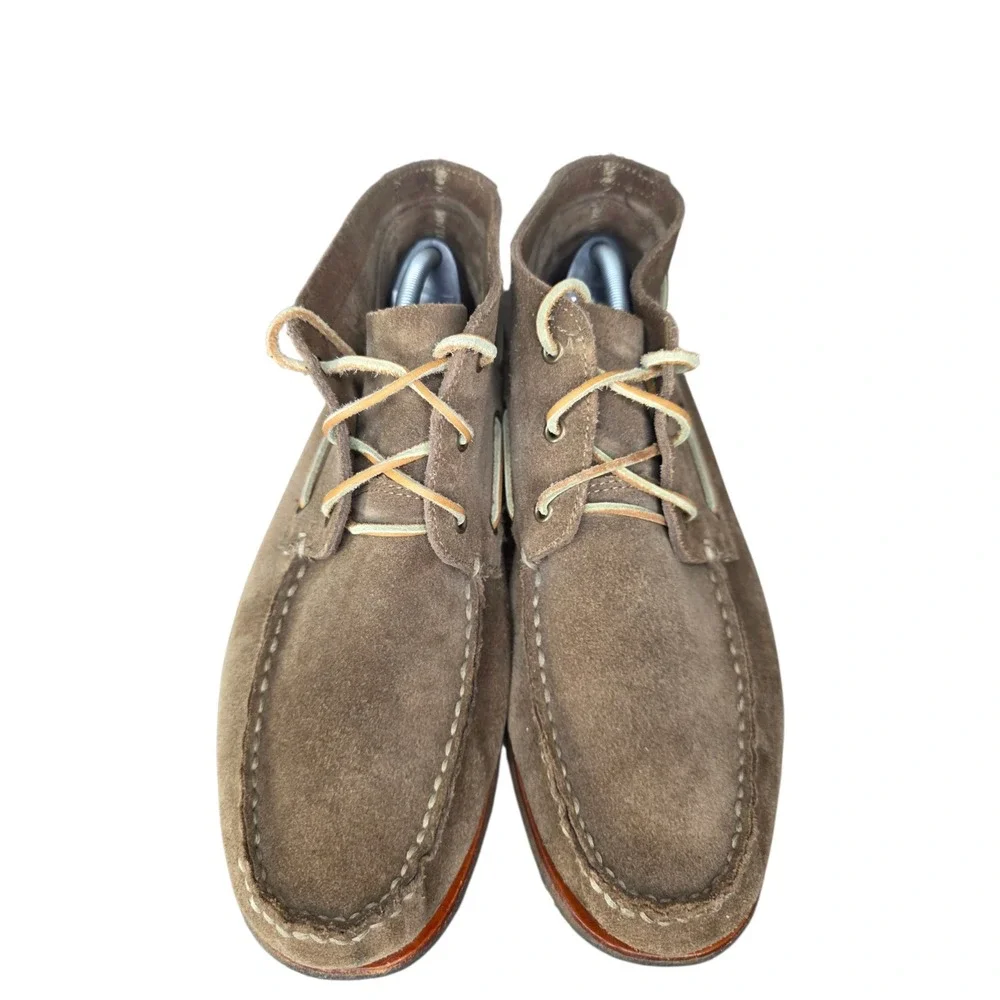 Minnetonka Mens 10.5 Brown Suede Leather Moc Toe Lace Up Ankle Boat Shoes